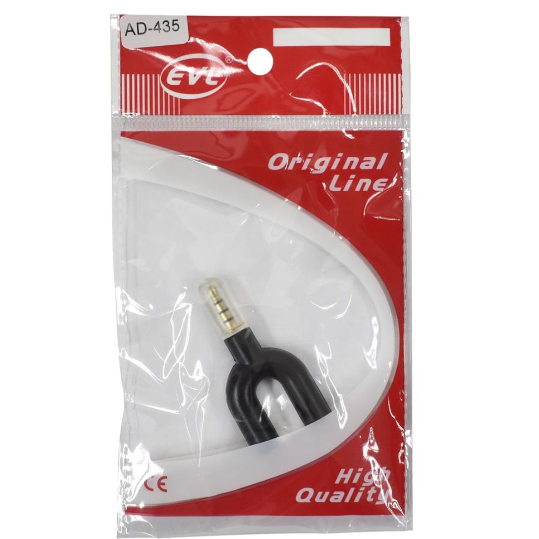 EVL AD-435 | Adaptador Separador Audífono/Micrófono 2 Jack 3.5 mm a 1 Plug 3.5 mm