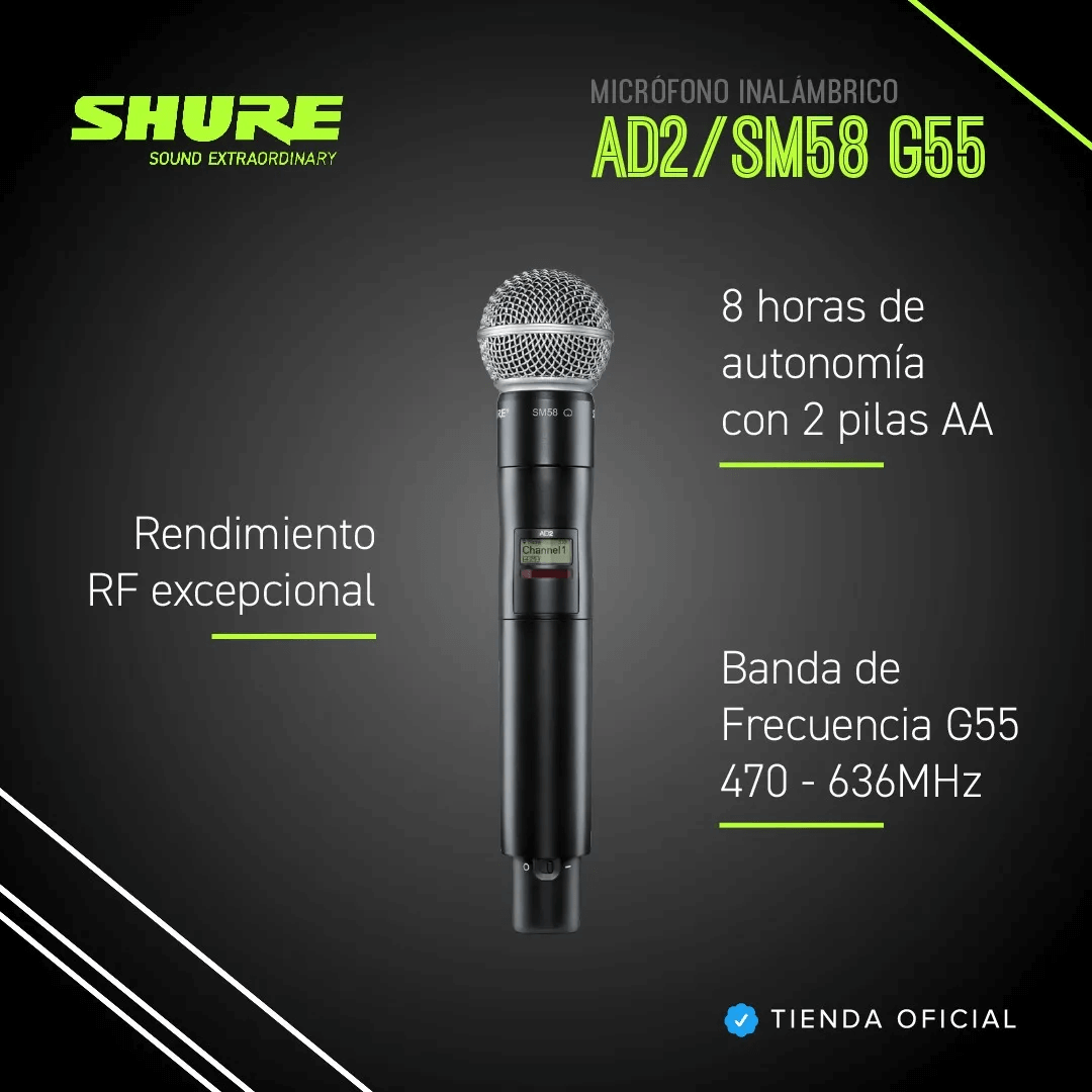 Shure AD2/SM58 | Transmisor de Mano Inalámbrico Axient® Digital con Cápsula SM58