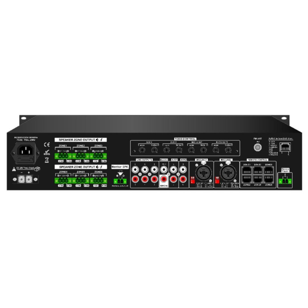 Audio Master AM-MA-6120 | Amplificador Mezclador Zonal con Sistema de Evacuación por Voz