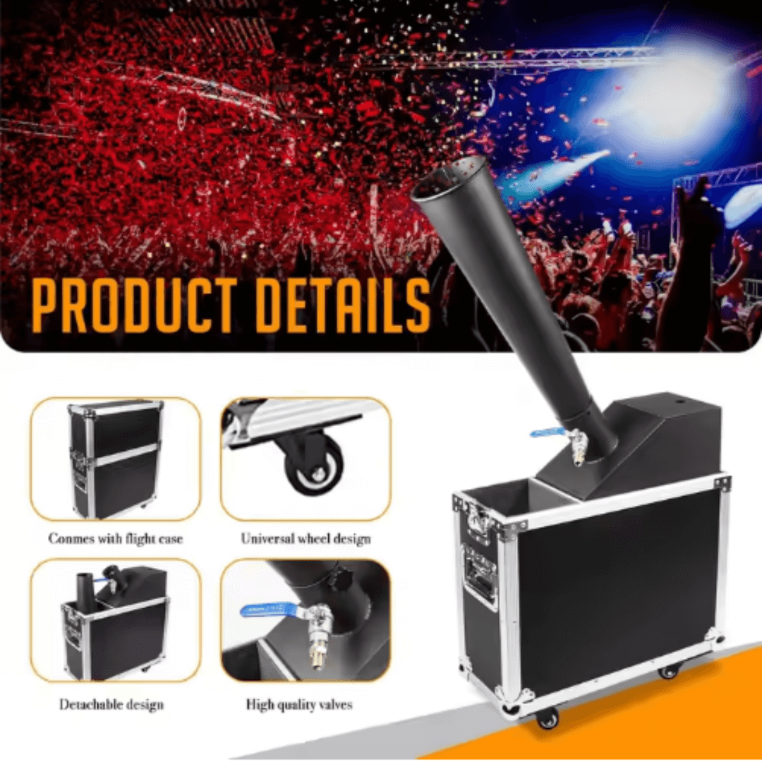 BlasterPro Confetti 7M | Máquina de Confeti Profesional con Tanque CO₂ de 5 kg y Rack de Escenario