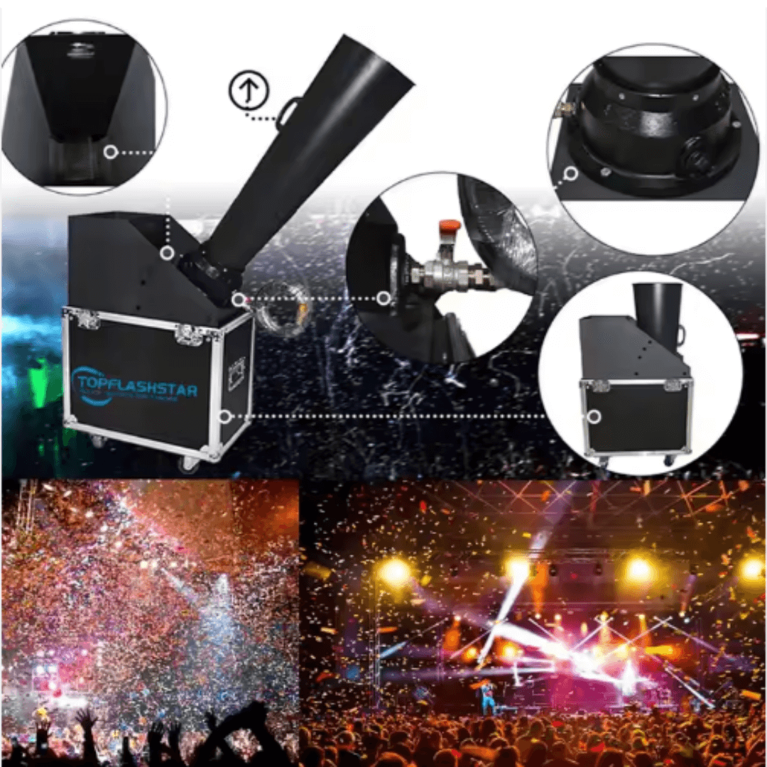 BlasterPro Confetti 7M | Máquina de Confeti Profesional con Tanque CO₂ de 5 kg y Rack de Escenario