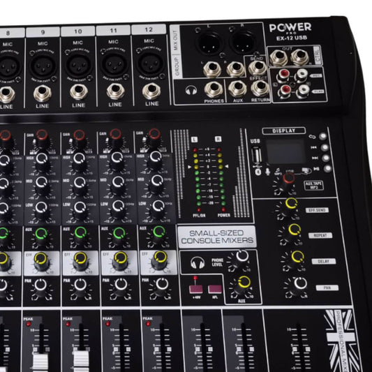 EX12-USB – Consola de Audio de 12 Canales Reales con Interfaz – POWER PRO