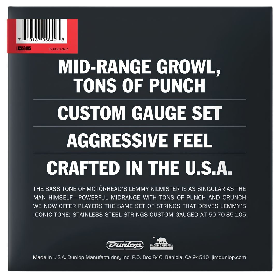 Dunlop LKS50105 Lemmy | Cuerdas para Bajo de 4 Cuerdas de Acero Inoxidable 50–105