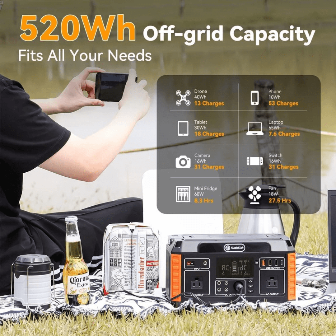 FlashFish P60 | Estación de Energía Portátil 560W – 520Wh / 140.400mAh