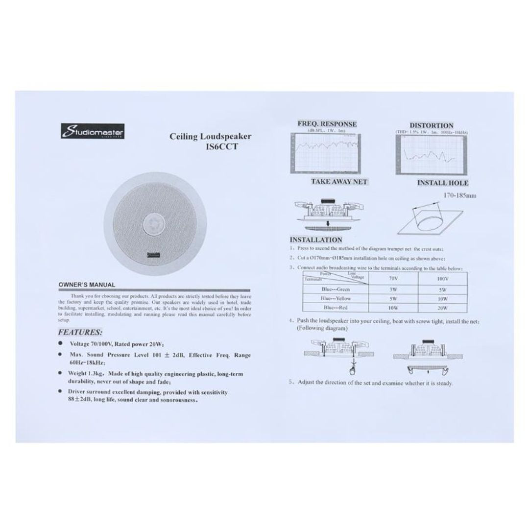 Studiomaster IS6CCT | Parlante de Techo Coaxial 6.5”