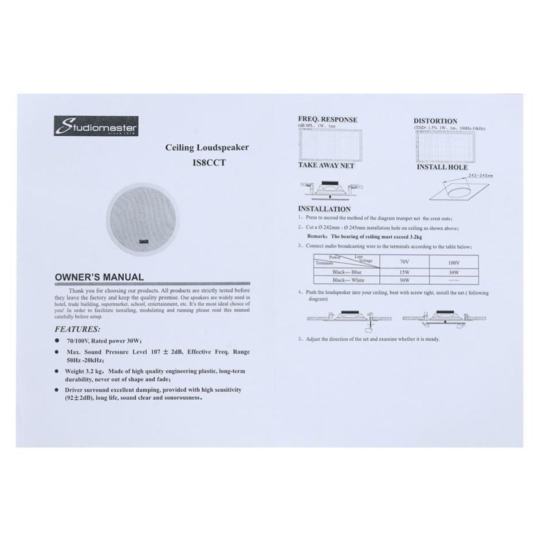 Studiomaster IS8CCT | Parlante de Techo Coaxial 8”
