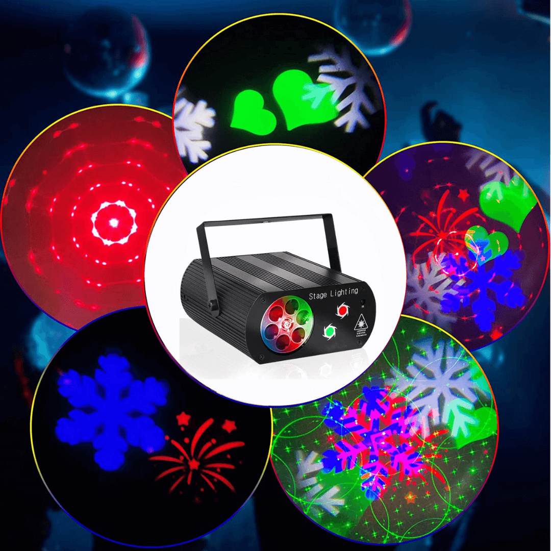Luz Mini Terminator – Láser Doble + Mini Cañón Giratorio RGB | Efecto Escénico 2en1 para Fiestas y DJ