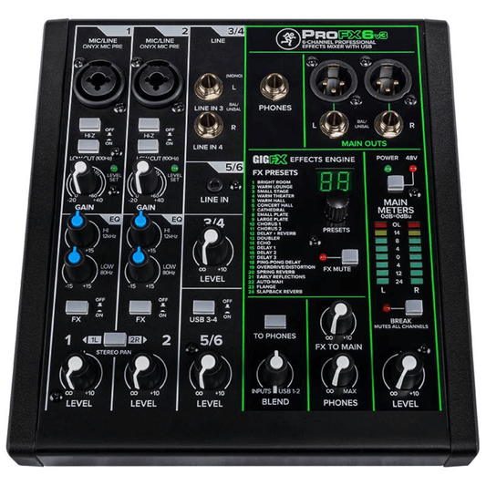 Mackie PROFX6 V3 | Consola Analógica de 6 Canales con USB + FX GigFX™