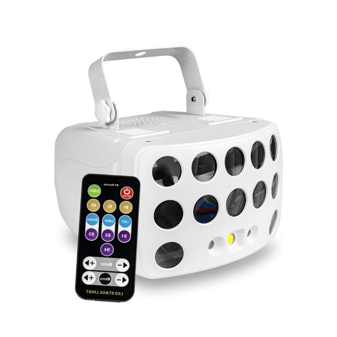MIX Derby 3 en 1 LED + Estrobo + Láser | Efecto de Iluminación Profesional para DJ, Fiestas y Escenarios