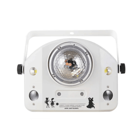 MIX White 4 EN 1 Magic Ball + Estrobo + Láser Doble + 2 LED RGB | Iluminación Profesional para DJ y Eventos