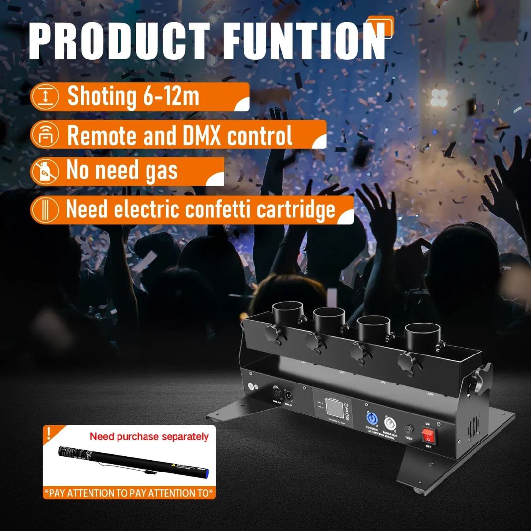 MOKA SFX MK-CN04 | Máquina Profesional Lanzadora de Confeti de 4 Cabezales