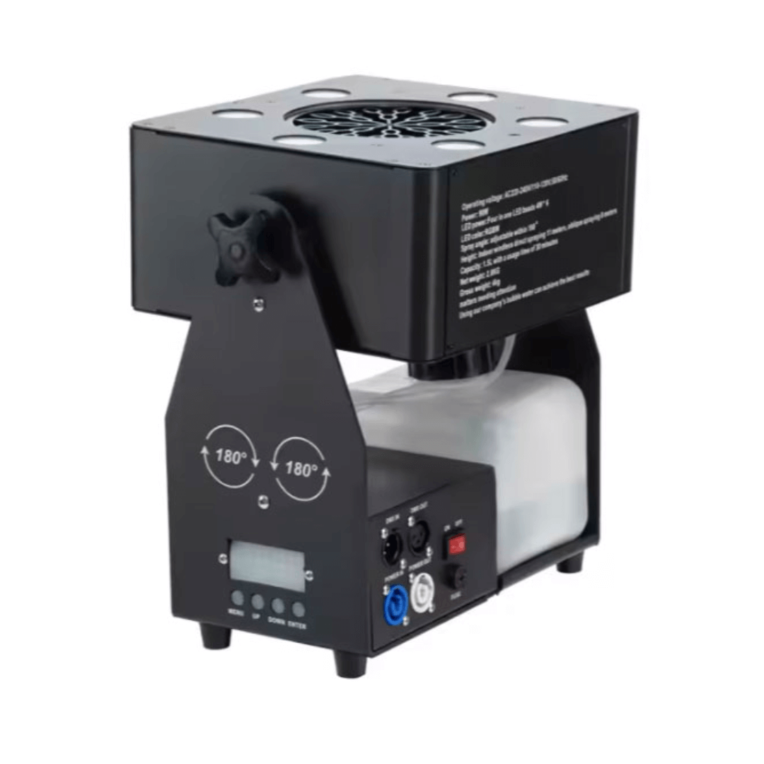 Máquina de Burbujas LED 3en1 DMX | Efecto Escénico Profesional con Luz RGBW y Control Remoto