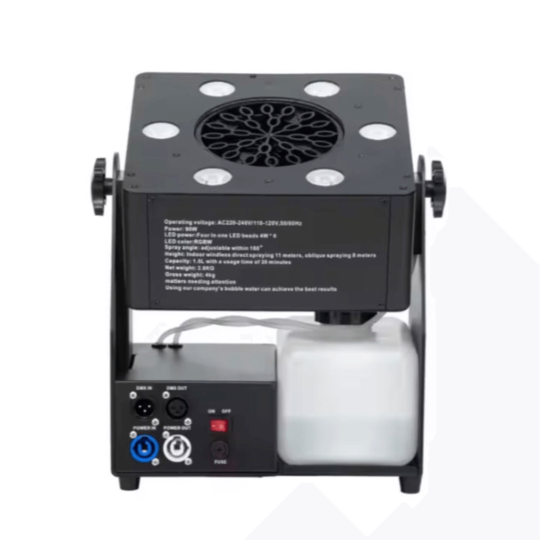Máquina de Burbujas LED 3en1 DMX | Efecto Escénico Profesional con Luz RGBW y Control Remoto