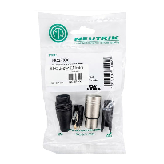 NC3FXX NEUTRIK | Conector XLR Hembra Profesional 3 Pines Audio Balanceado