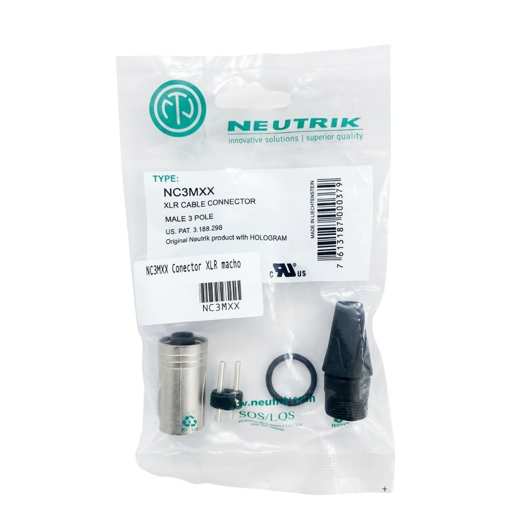 NC3MXX NEUTRIK | Conector XLR Macho Profesional 3 Pines Audio Balanceado