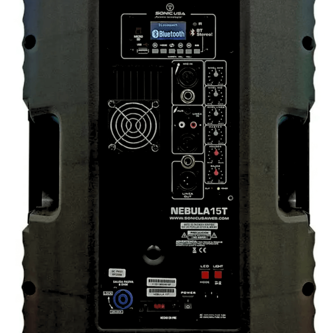 SONIC USA NEBULA 15T | Caja Amplificada Activa de 15’’ con BT Estéreo, Iluminación Translúcida y APP