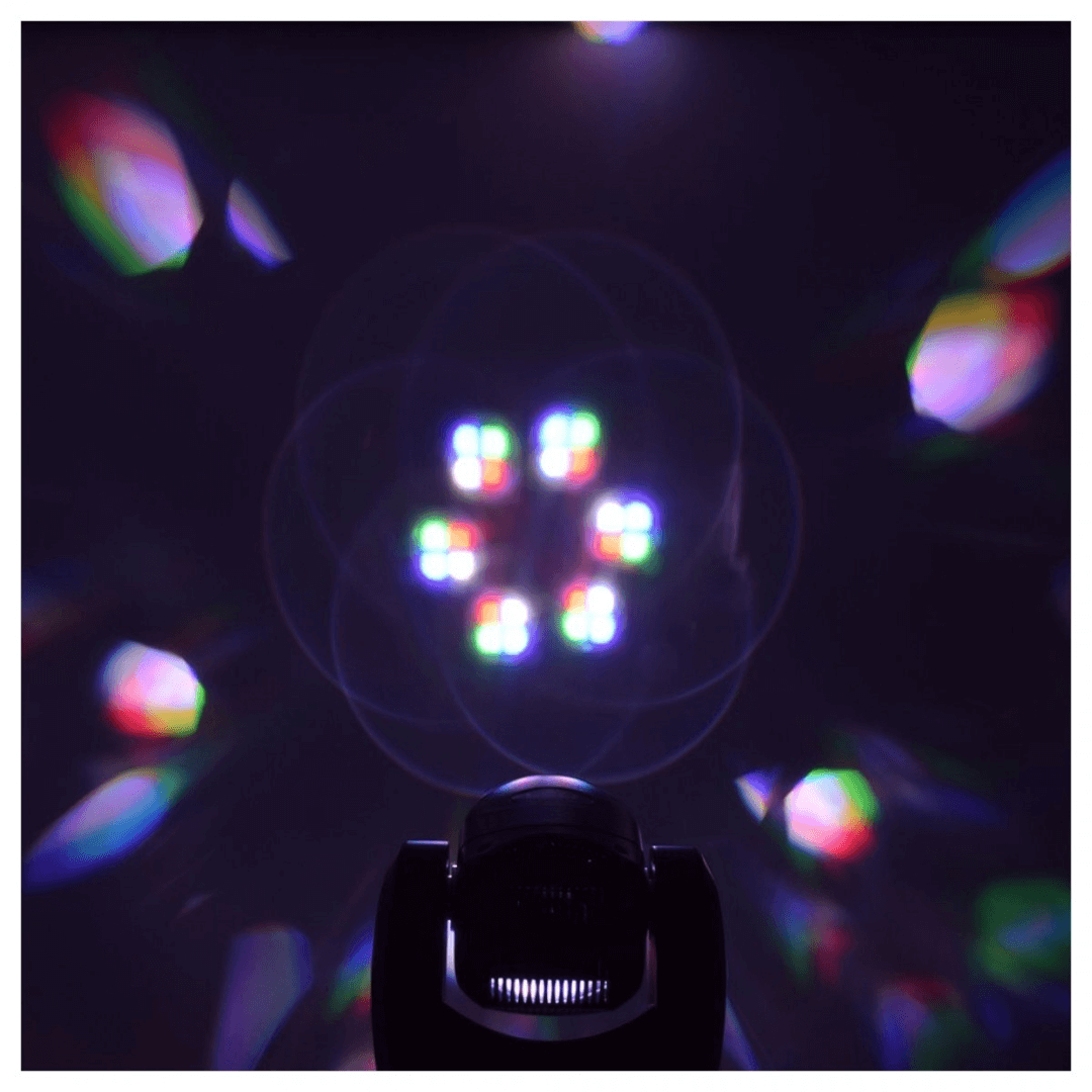 Ojo de Abeja 6 LED + Láser - Cabezal Móvil Profesional RGBW con Efecto Combinado