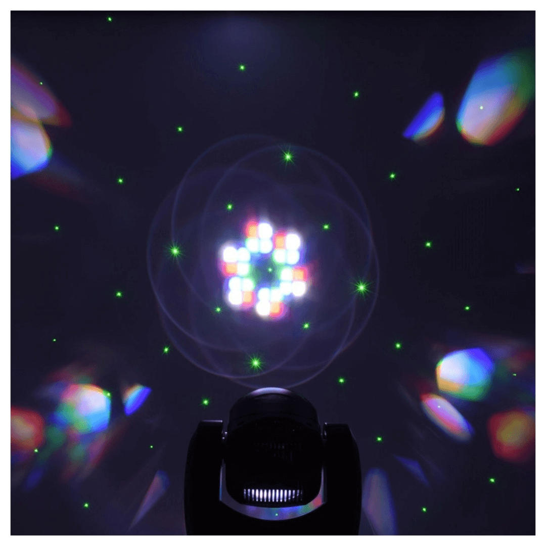 Ojo de Abeja 6 LED + Láser - Cabezal Móvil Profesional RGBW con Efecto Combinado