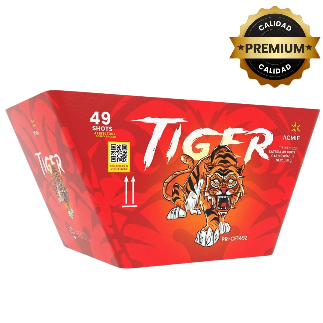 PR-CF149Z TIGER (FAN) | Torta de Pirotecnia en Abanico 49 Disparos / 49 Efectos