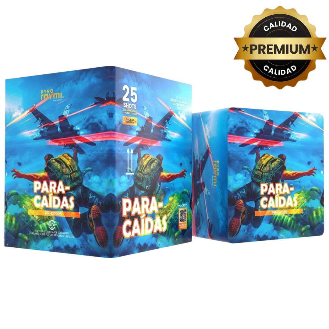 PR-CP025 PARACAÍDAS | Show de Paracaídas Multicolor + Humo + Cracker 25 Disparos