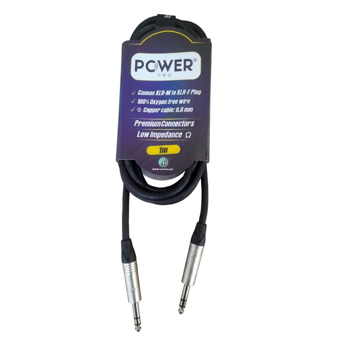PTRSN-1M POWER PRO | Cable Jack TRS a TRS 6.3mm 1 Metro con Conectores Neutrik