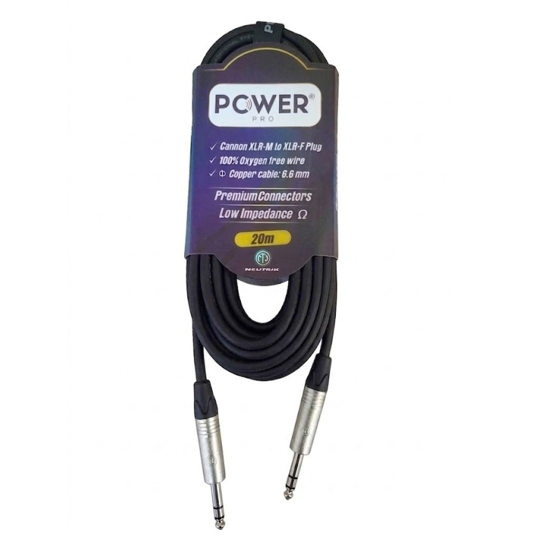 PTRSN-20M POWER PRO | Cable Jack TRS a TRS 6.3mm 20 Metros con Conectores Neutrik