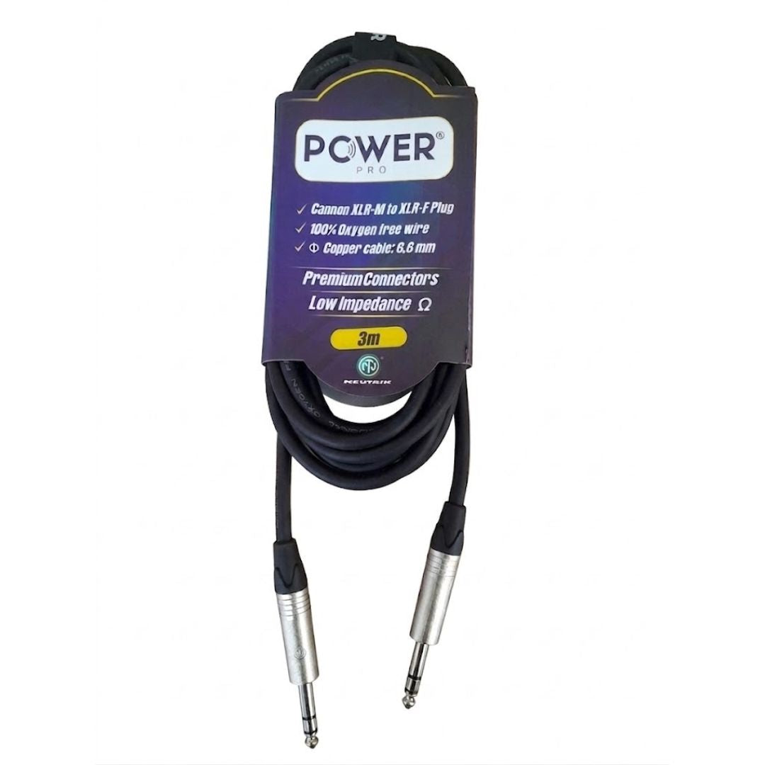 PTRSN-3M POWER PRO | Cable Jack TRS a TRS 6.3mm 3 Metros con Conectores Neutrik