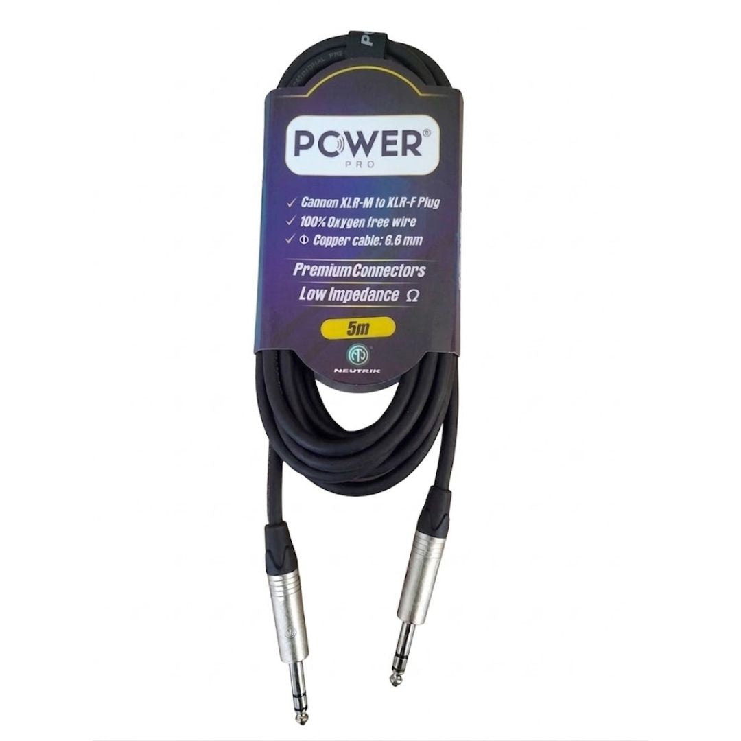 PTRSN-5M POWER PRO | Cable Jack TRS a TRS 6.3mm 5 Metros con Conectores Neutrik