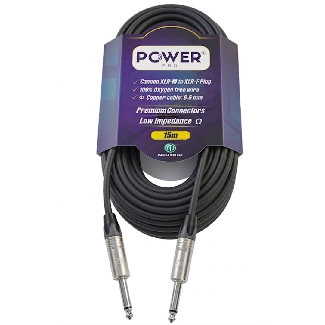 PTSN-15M POWER PRO | Cable Jack TS a TS 6.3mm 15 Metros con Conectores Neutrik