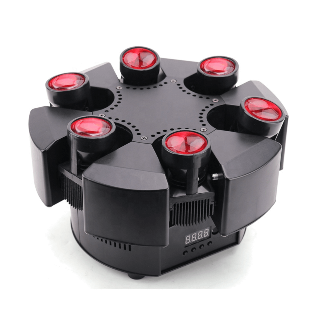 PULPO ROBÓTICO RGBW 6x10W - Luz LED con Cabezal Móvil de 6 Brazos Giratorios + Láser Rojo y Verde