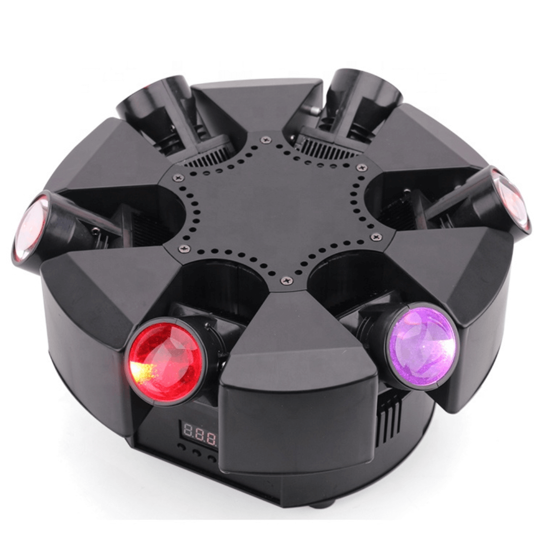 PULPO ROBÓTICO RGBW 6x10W - Luz LED con Cabezal Móvil de 6 Brazos Giratorios + Láser Rojo y Verde