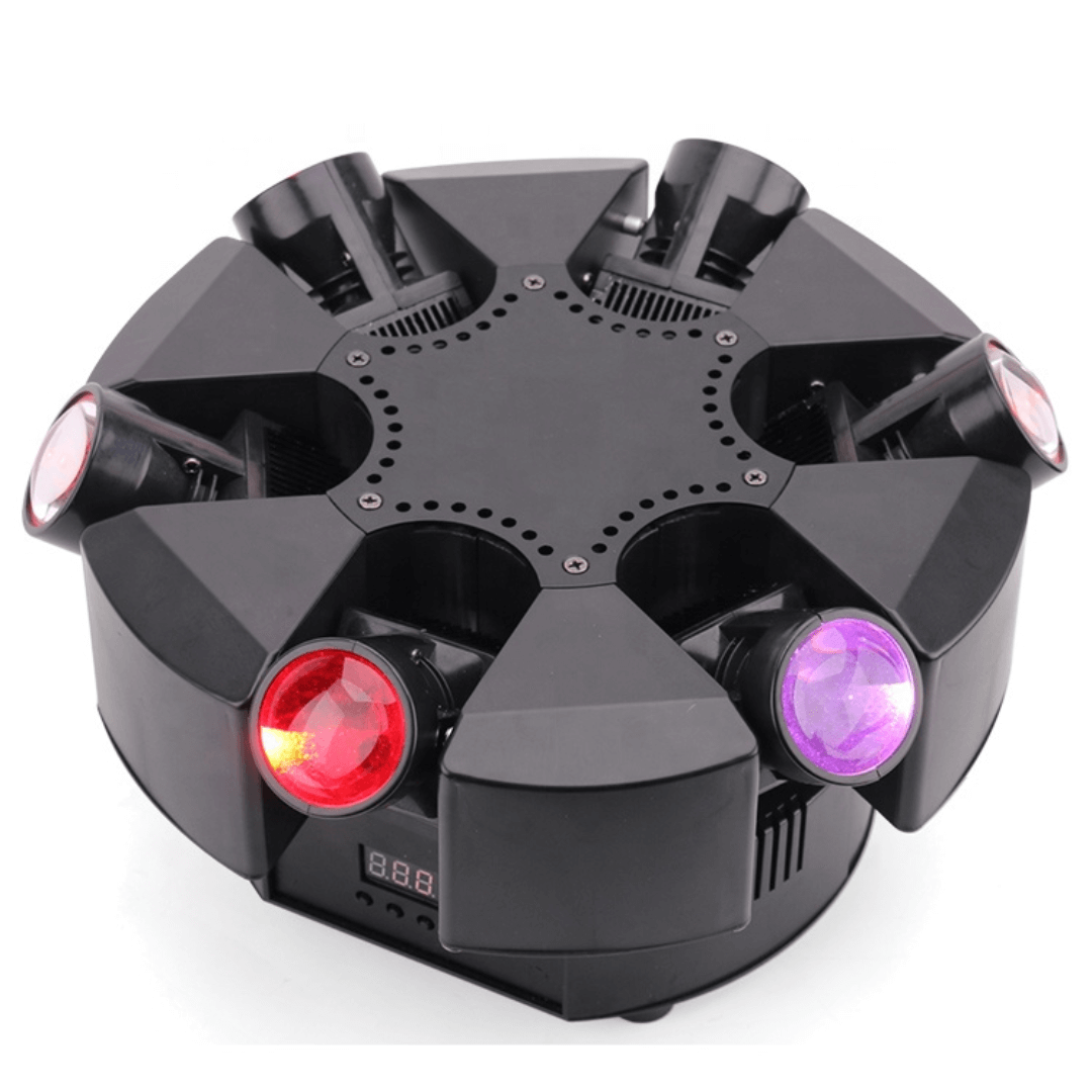 PULPO ROBÓTICO RGBW 6x10W - Luz LED con Cabezal Móvil de 6 Brazos Giratorios + Láser Rojo y Verde