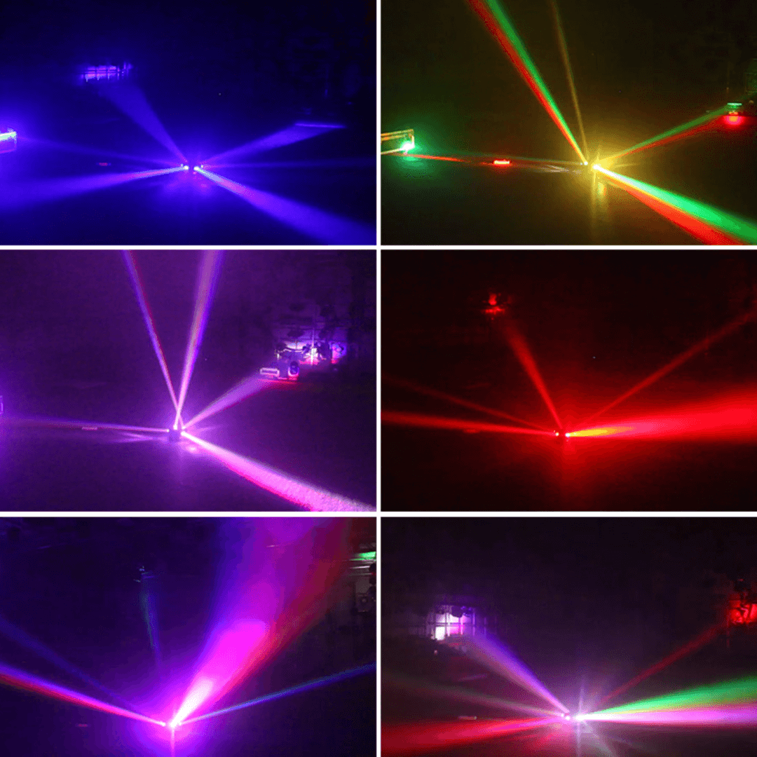 PULPO ROBÓTICO RGBW 6x10W - Luz LED con Cabezal Móvil de 6 Brazos Giratorios + Láser Rojo y Verde