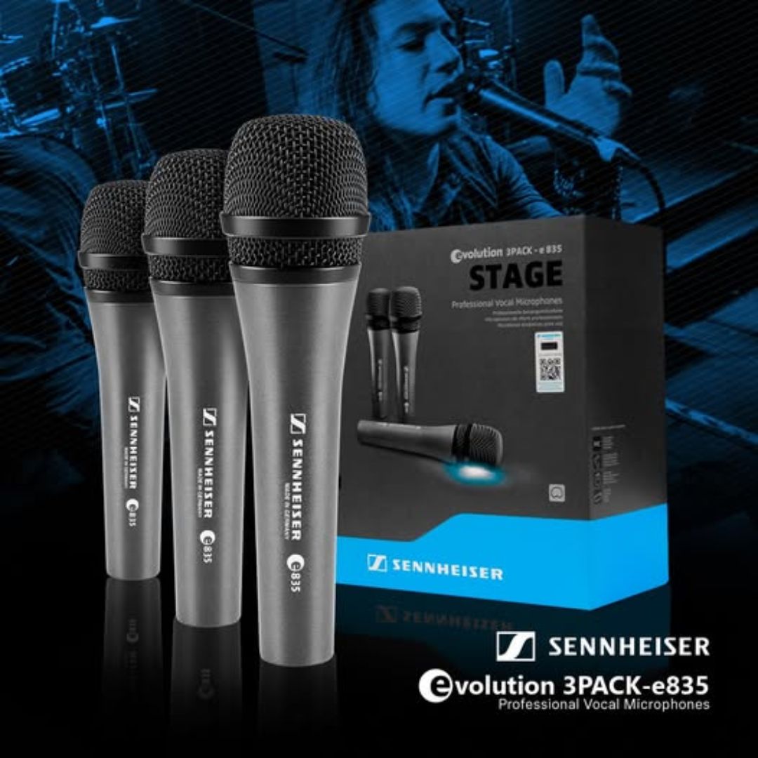 SENNHEISER e835 | Pack Profesional x3 Micrófonos Vocales Dinámicos Cardioides