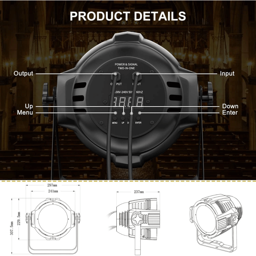 Tacho PAR LED 54×3W RGB 3EN1 RGB Malla Transparente