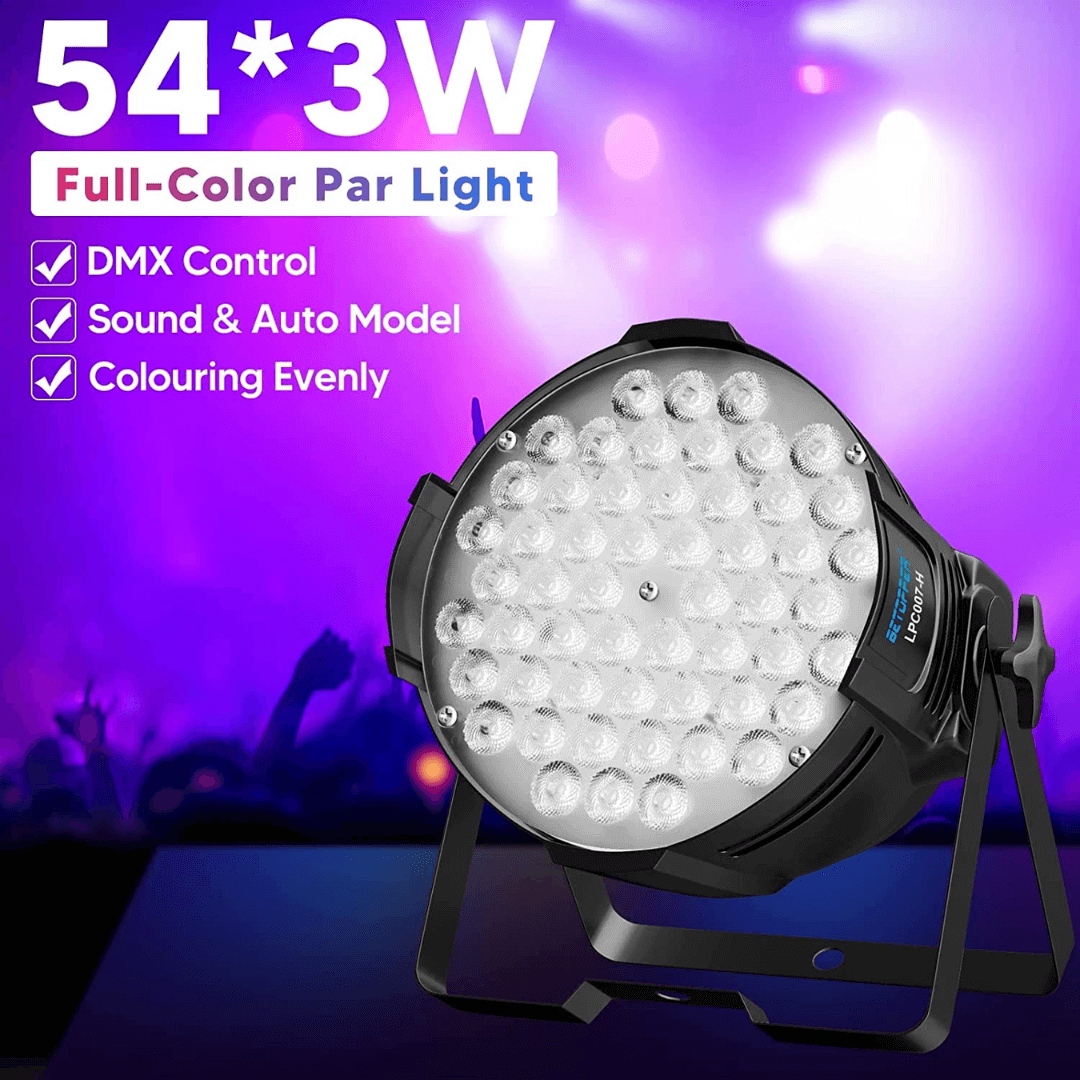 Tacho PAR LED 54×3W RGB 3EN1 RGB Malla Transparente