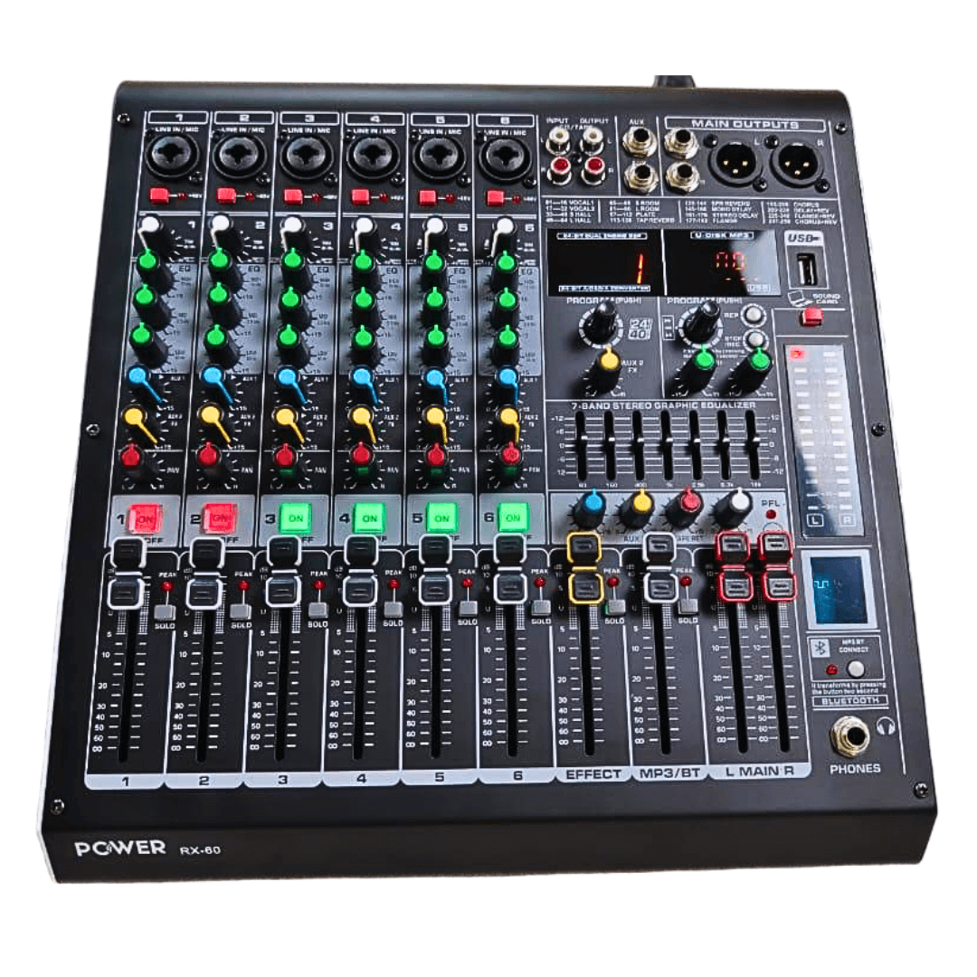 RX-60 Consola de Audio POWER PRO | 6 Canales Profesionales +48V Individual