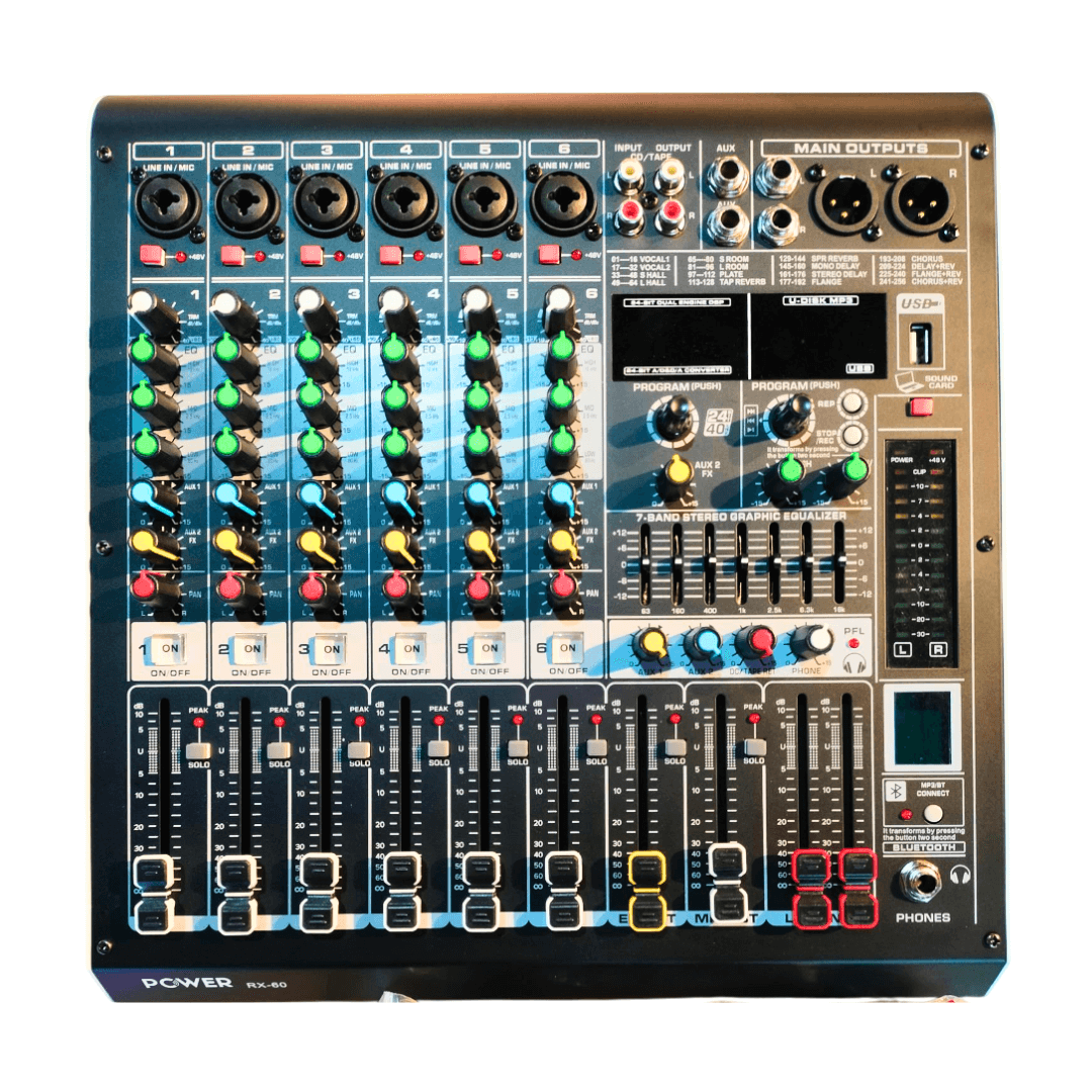 RX-60 Consola de Audio POWER PRO | 6 Canales Profesionales +48V Individual