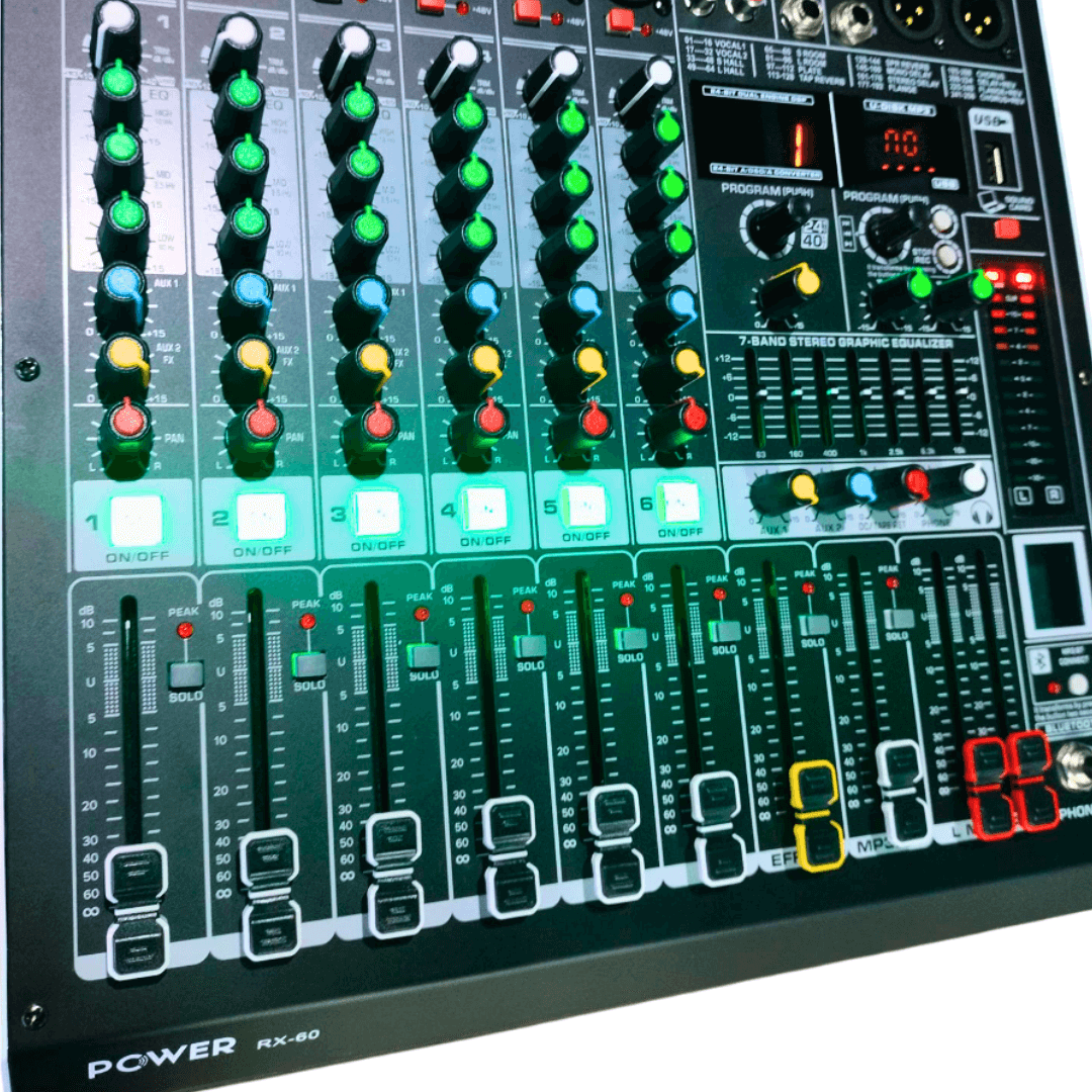 RX-60 Consola de Audio POWER PRO | 6 Canales Profesionales +48V Individual
