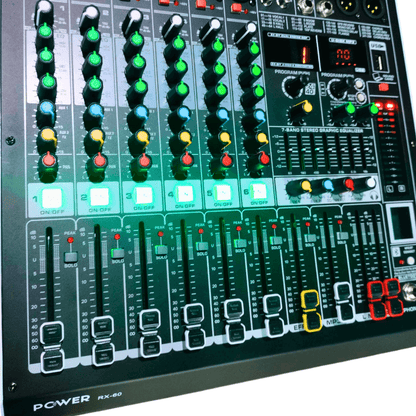 RX-60 Consola de Audio POWER PRO | 6 Canales Profesionales +48V Individual