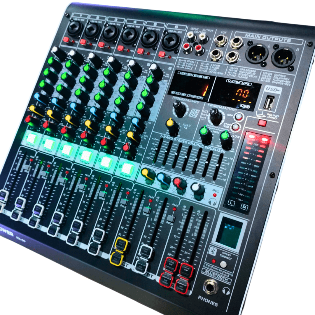 RX-60 Consola de Audio POWER PRO | 6 Canales Profesionales +48V Individual