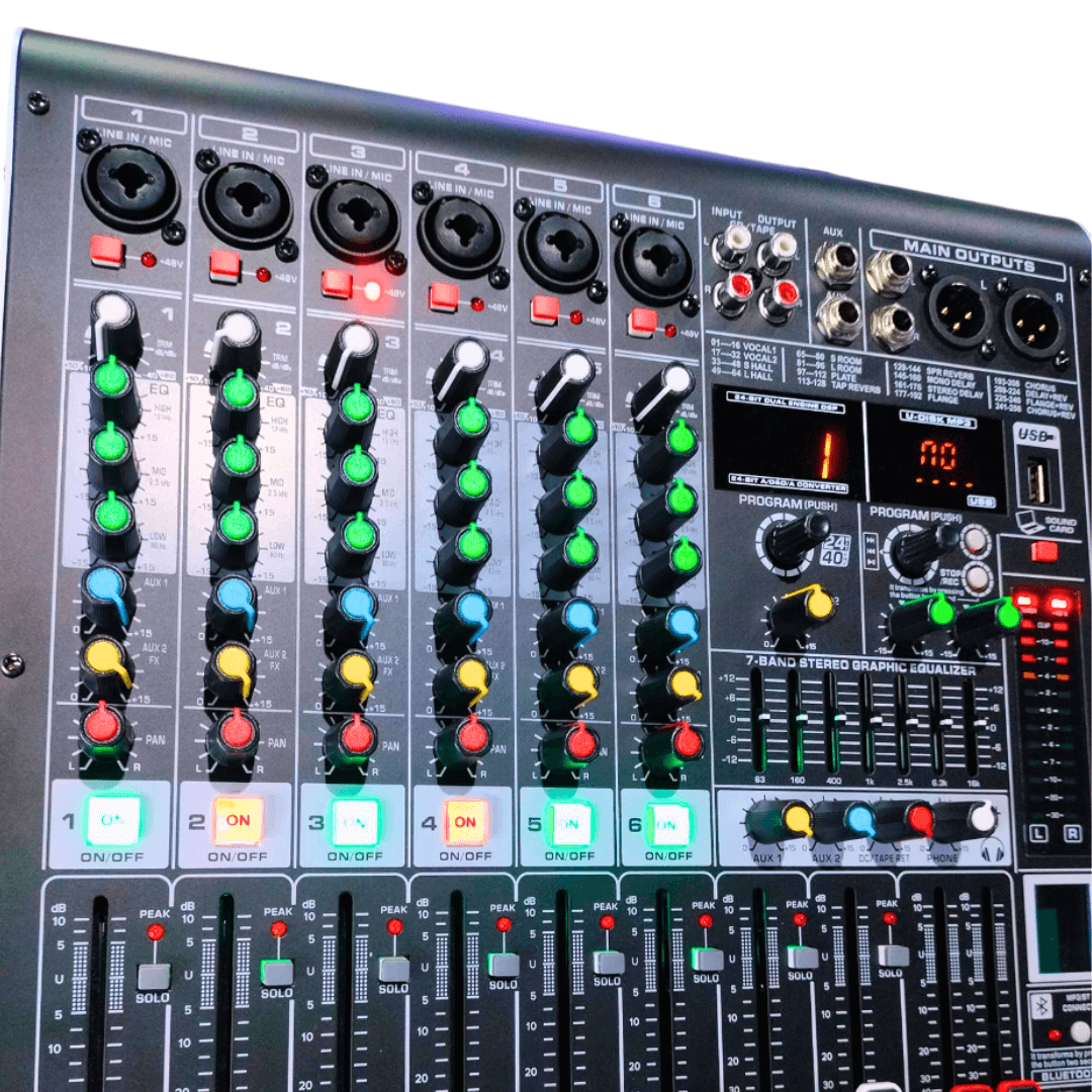 RX-60 Consola de Audio POWER PRO | 6 Canales Profesionales +48V Individual