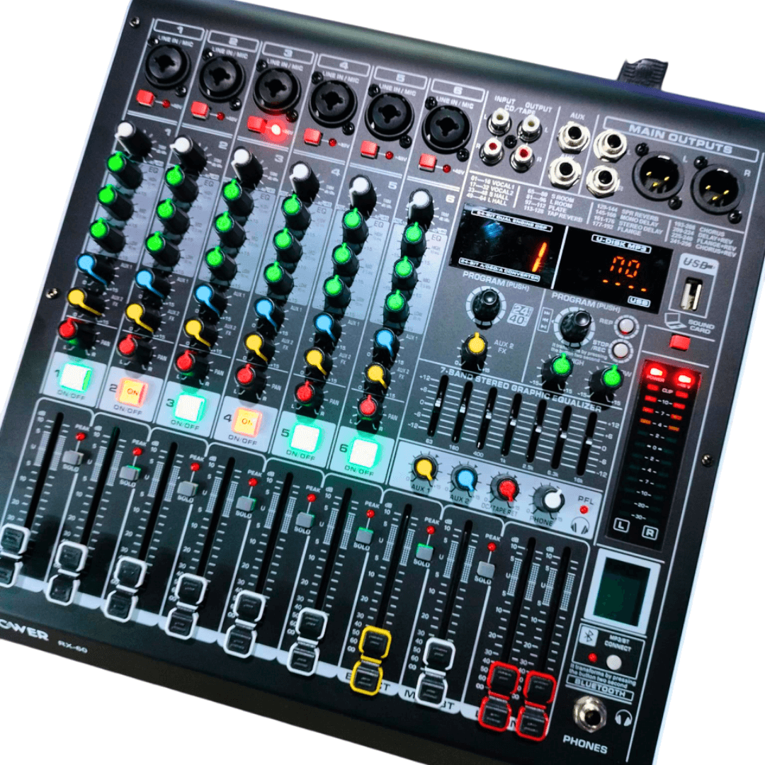RX-60 Consola de Audio POWER PRO | 6 Canales Profesionales +48V Individual