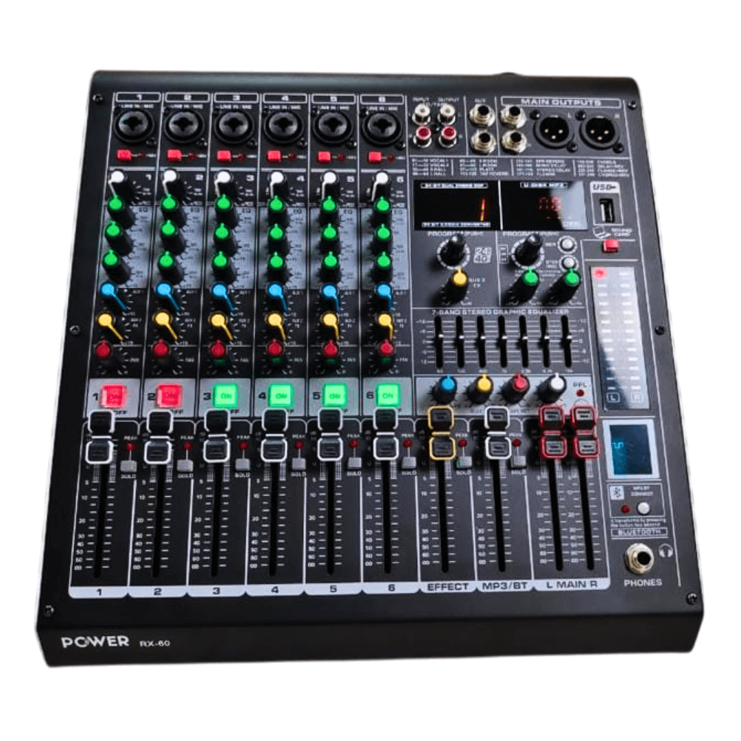RX-60 Consola de Audio POWER PRO | 6 Canales Profesionales +48V Individual