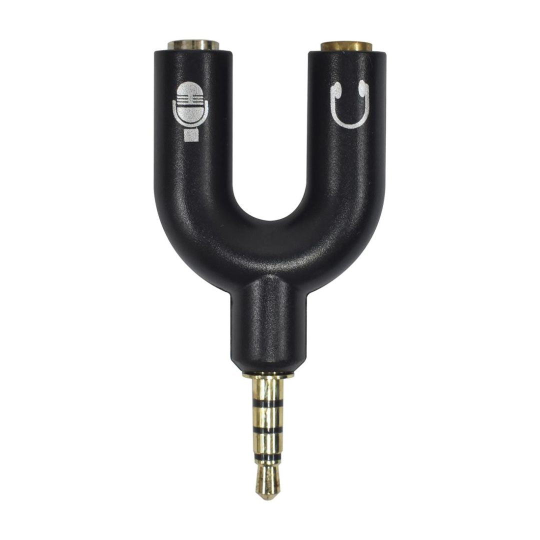 EVL AD-435 | Adaptador Separador Audífono/Micrófono 2 Jack 3.5 mm a 1 Plug 3.5 mm