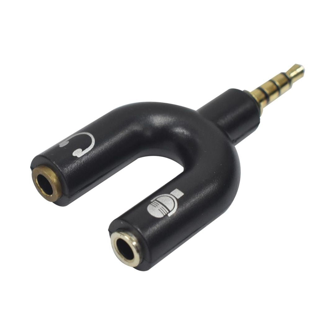 EVL AD-435 | Adaptador Separador Audífono/Micrófono 2 Jack 3.5 mm a 1 Plug 3.5 mm