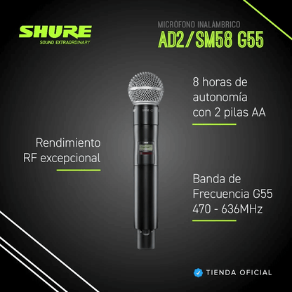 Shure AD2/SM58 | Transmisor de Mano Inalámbrico Axient® Digital con Cápsula SM58