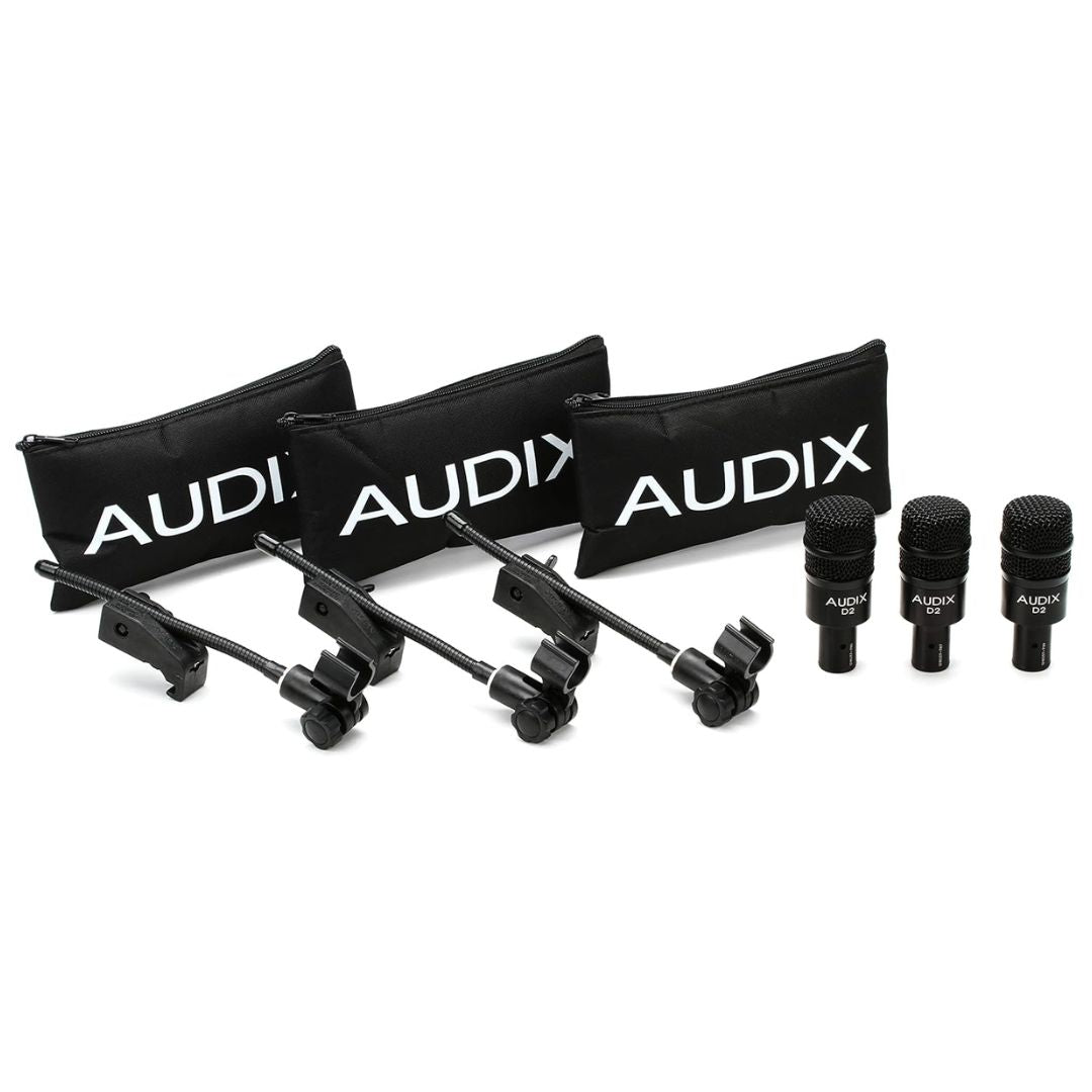 AUDIX D2 TRIO | Kit de Micrófonos para Batería (3 Unidades con Soportes)