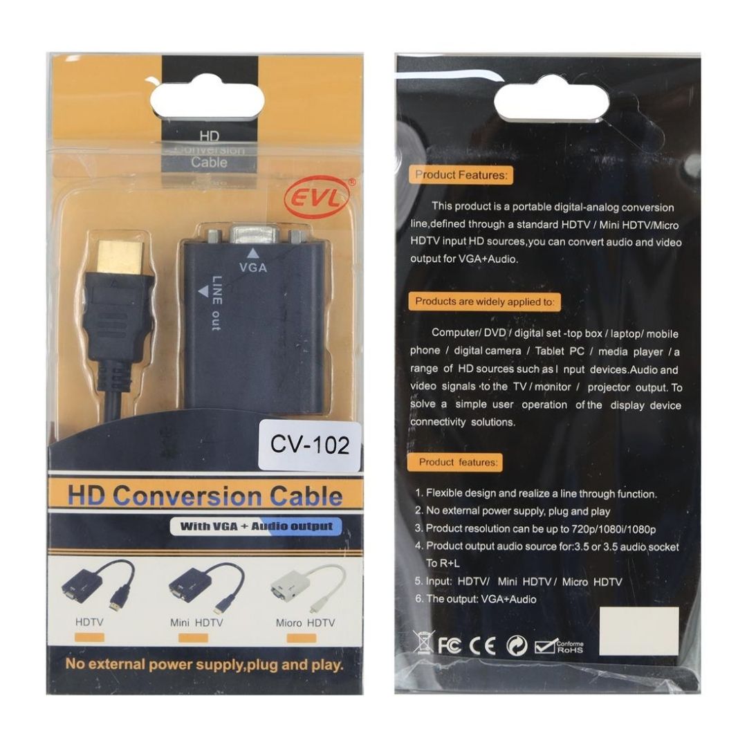 UNIVERSAL CV-102 | CONVERTIDOR HDMI A VGA/AUDIO C/CABLE