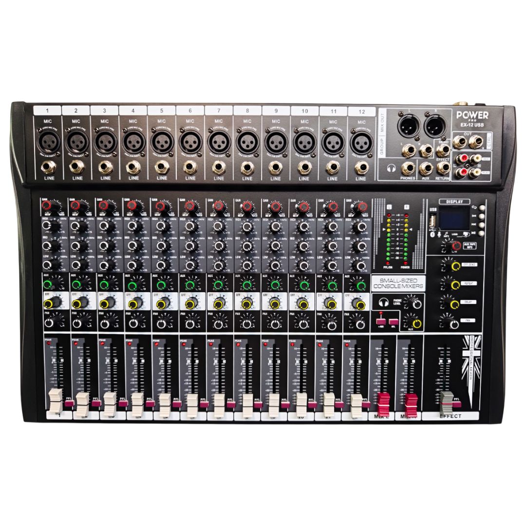 EX12-USB – Consola de Audio de 12 Canales Reales con Interfaz – POWER PRO